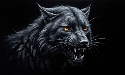 Intense black panther with fierce eyes against dark background