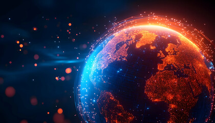 Fototapeta premium A stunning digital rendering of Earth, showcasing vibrant colors and atmospheric effects. Ideal for environmental themes.