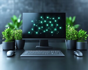 Modern Workspace with Network Display.