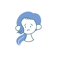 困り顔の髪の毛を一つに縛った女性　シンプルな手描き単品イラスト
