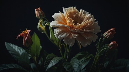 "Dramatic Peony in Chiaroscuro – A Vintage-Inspired Floral Masterpiece"