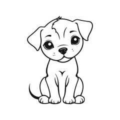 A simple black and white vector illustration of a baby dog with big, droopy eyes, showing sadness on a white background
