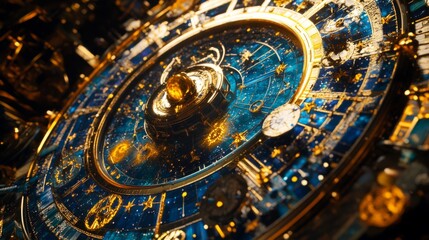 Fototapeta premium Explore the beauty of celestial design. A stunning representation of the universe and time intertwined. Perfect for astrology and timepiece enthusiasts. Generative AI