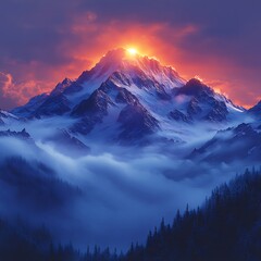 Beautiful Misty Mountains at Sunset with Vibrant Sky high resolution picture