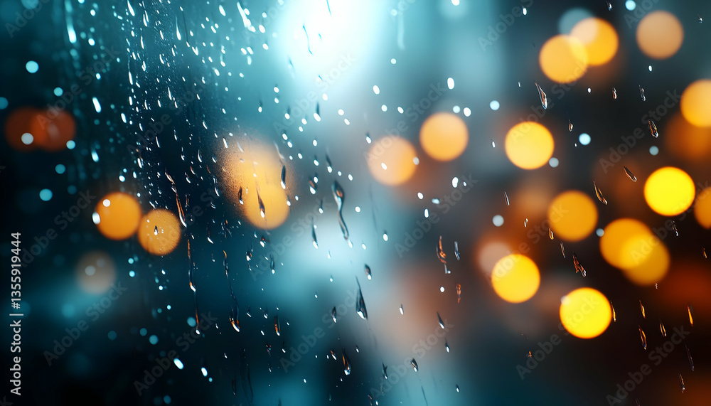Aufkleber beautiful raindrops glisten on a window, creating a serene atmosphere with colorful bokeh lights in 