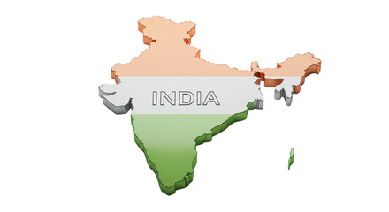 Isolated 3D Map of India with National Flag Colors