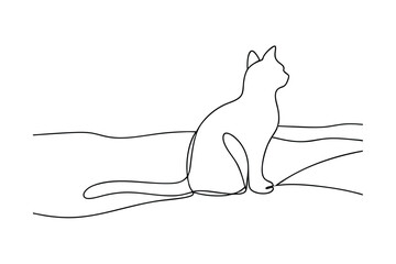 Elegant OneLine Drawing of a Sitting Domestic Cat