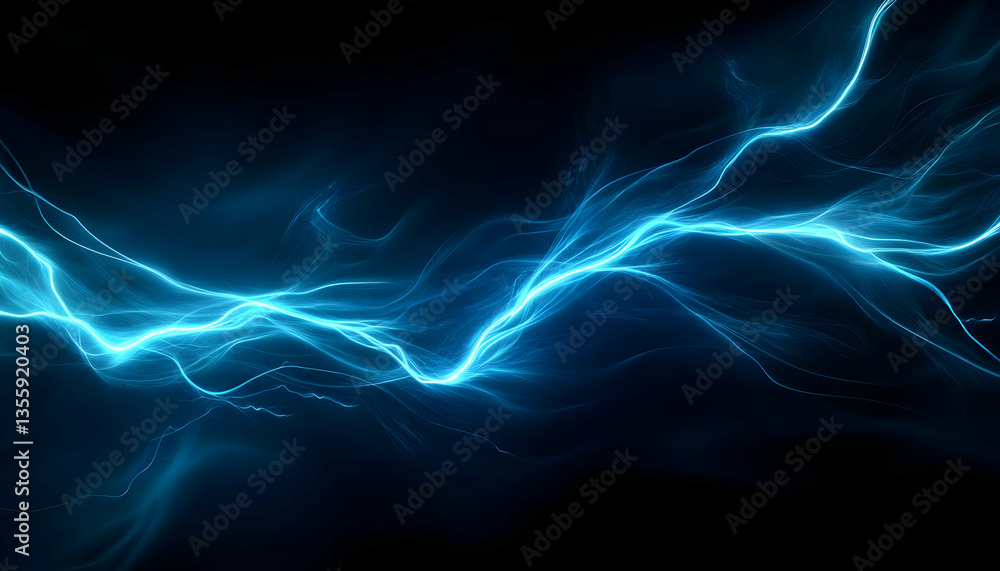 Poster dynamic blue lightning effect isolated on a black backdrop, creating a sense of energy and power, pe