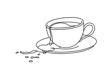 Spilled Coffee Cup Line Art Single Stroke Drawing Illustration