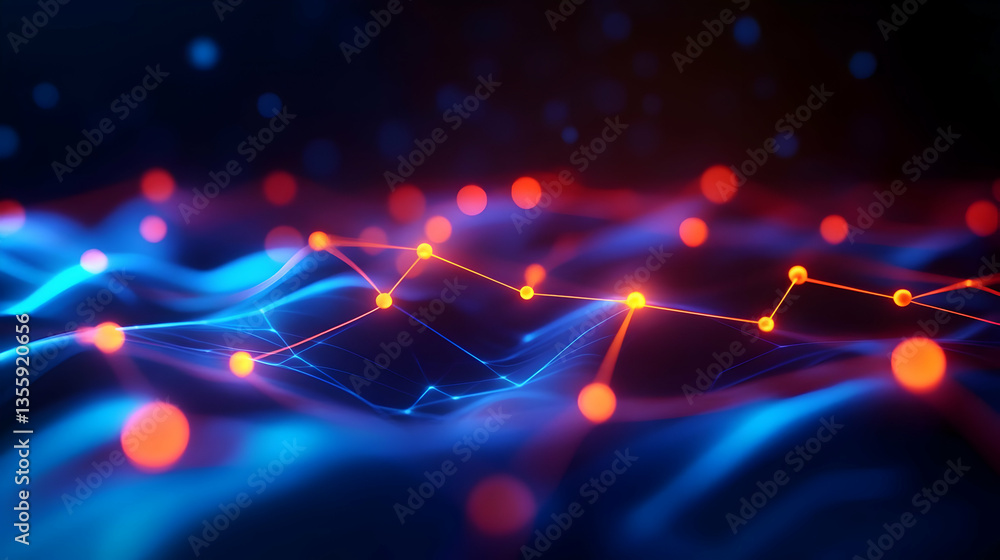 Aufkleber futuristic abstract design featuring glowing nodes and waves, representing digital connections in a 