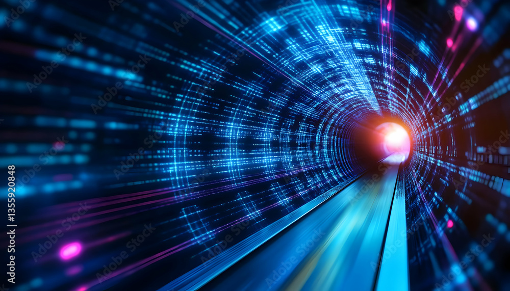 Aufkleber futuristic tunnel with glowing lights and digital effects, representing advanced technology and inno