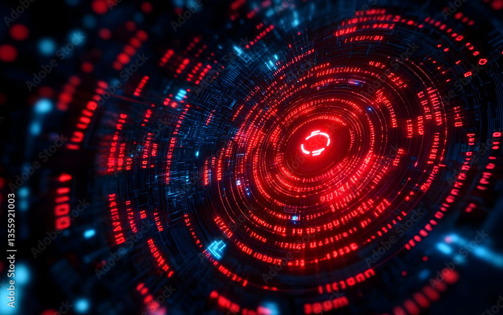 Poster intricate visualization of data flow in vibrant red and blue colors representing the digital world a