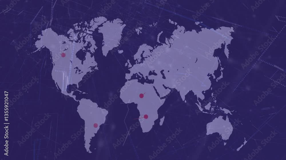 Poster animation of world map with red dots and lines showing global connections