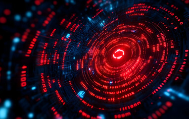 Fototapeta premium Intricate visualization of data flow in vibrant red and blue colors representing the digital world and information processing.