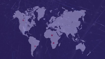 Animation of world map with red dots and lines showing global connections
