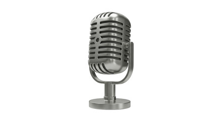 Isolated Vintage Microphone with Silver Finish for Audio Recording