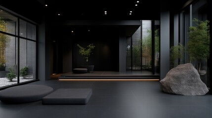 Obraz premium Modern minimalist interior design with zen garden elements