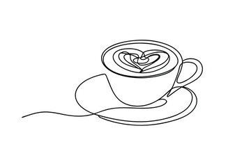 Single Line Coffee Cup Art Latte Heart Design Minimalist Drawing