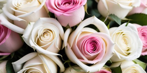 Elegant pink and white roses bouquet with soft petals