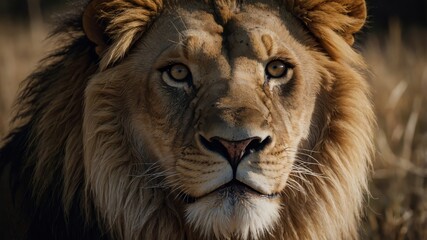  "Majestic Lion Portrait – Intense Golden Eyes & Regal Mane in Hyper-Realistic Detail"