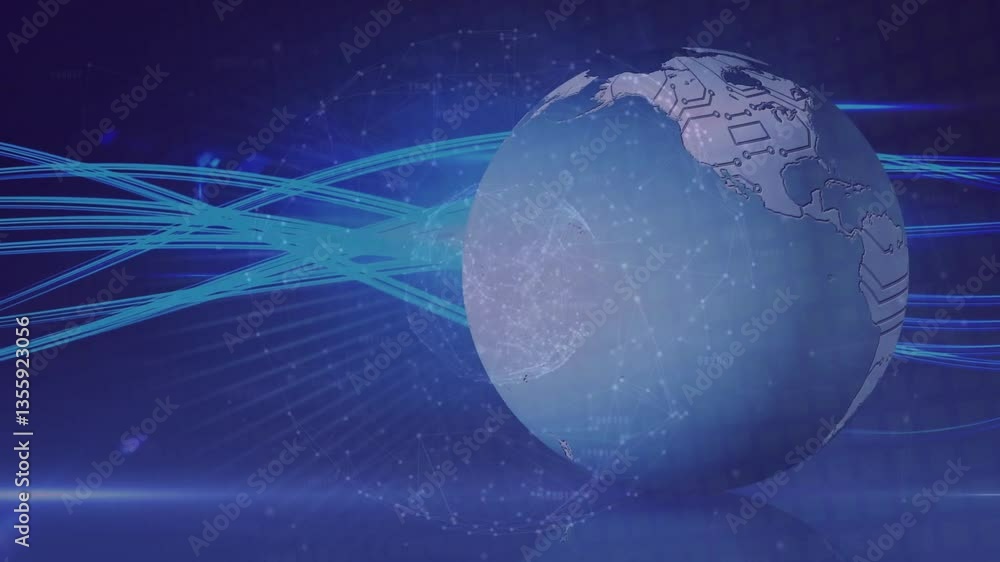 Poster digital globe with network connections and data lines on blue animation background