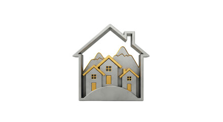 Isolated Property Symbol 3D Render with houses and mountains