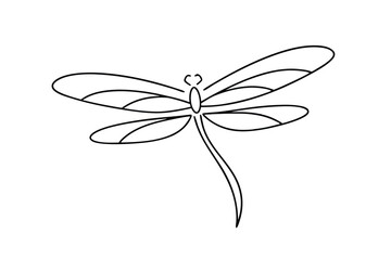 Elegant Line Art Dragonfly Illustration, Nature Insect Design
