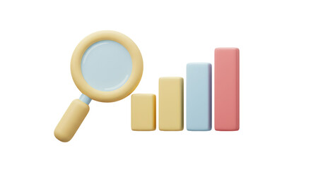 Isolated Business Chart Analysis with Magnifying Glass 3D Render