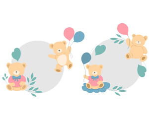 Cute Teddy Bear With Balloon Illustration Wreath for Children