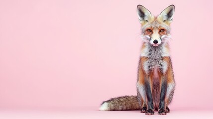 Obraz premium Realistic Red Fox Portrait on Pink Background for Creative Projects