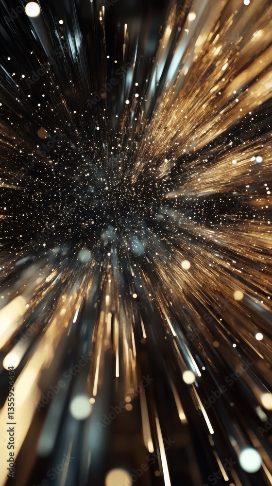 Poster sparkling bokeh effects forming dynamic motion visuals, glowing lights. vertical