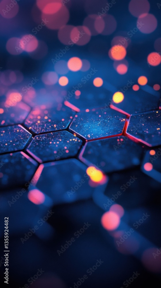Aufkleber abstract hexagonal shapes pulsating with soft light, glowing design. vertical