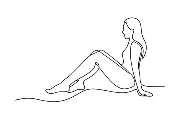 Oneline drawing of a woman relaxing by the water