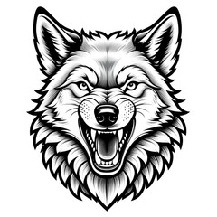 Obraz premium Detailed black and white wolf head with fierce expression in tattoo style art