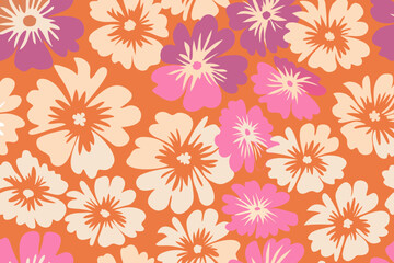 Seamless pattern of pink hibiscus flower backgroun. vector background illustration