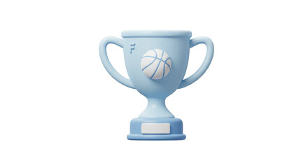 Isolated Light Blue Trophy with Basketball