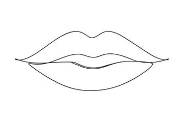 Line Art Drawing of Full Lips, Beauty, Mouth, Kissable