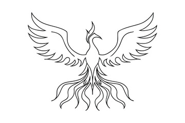Obraz premium Majestic Phoenix Bird, Line Art, Mythical Creature, Rebirth Symbol, Elegant Design