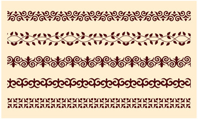 A vintage-style ornamental design featuring a filigree heraldic crest, calligraphic motif, and floral-patterned horizontal divider.
