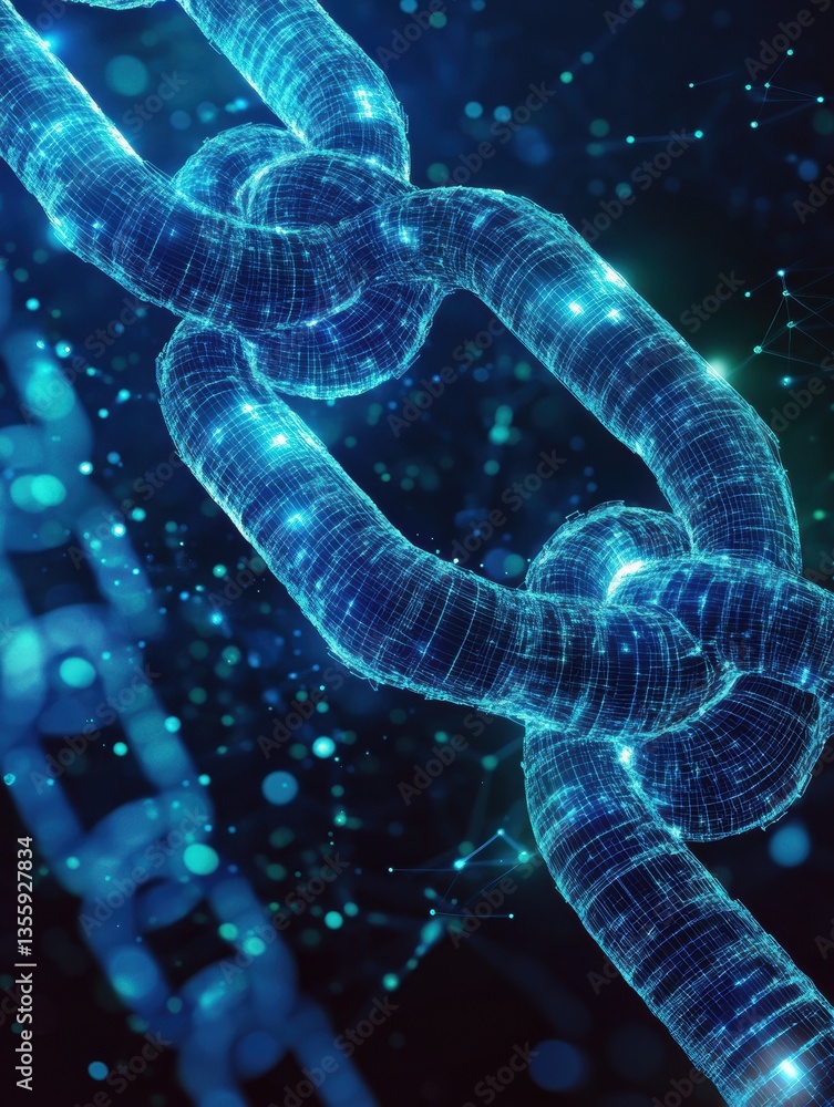Poster Futuristic blockchain concept showcasing interconnected nodes with glowing blue layers in a high-tech design Generative AI