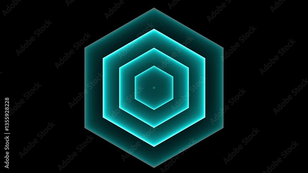 Poster glowing neon hexagon shape looping icon animation . neon lights hexagon background .