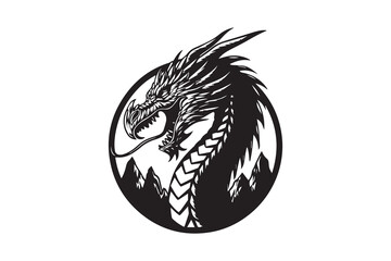 dragon mountain Black and White Vector
