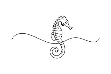 Elegant Seahorse Line Art Aquatic Ocean Minimalist Drawing