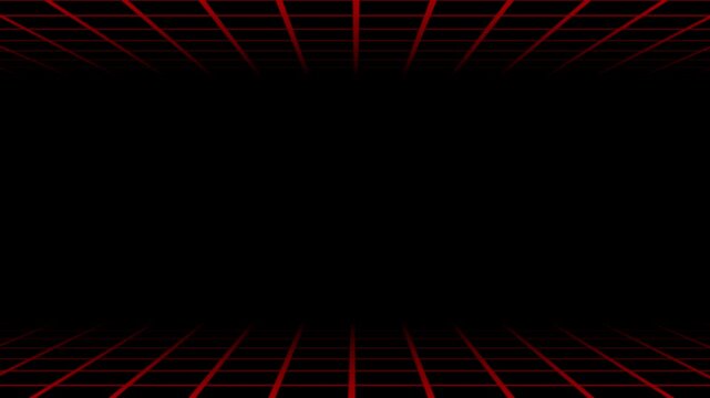 Moving black and red grid background with futuristic lines flowing right to left seamless loop.