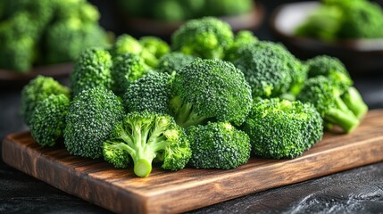 Fresh broccoli florets on a wooden board (1)