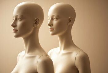 Fototapeta premium Two elegant mannequins showcasing a minimalist design against a soft background