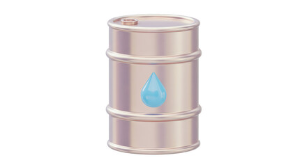 Isolated 3D Render of an Oil Barrel with Blue Liquid Drop