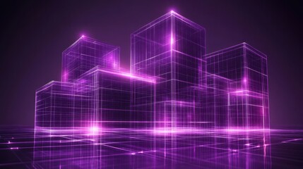 Obraz premium Futuristic Neon Cubes with Grid Lines in Dark Background