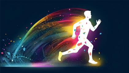 Naklejka premium Runner icon of the particles, dynamic movement