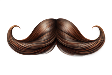 Realistic Brown Mustache Illustration isolated on Transparent Background. Classic Brown Mustache. Curved Facial Hair Design.